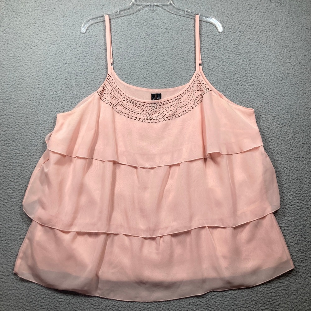 Relativity Camisole Women 3X Pink Beaded Tiered Ruffle Chiffon Tank Top Romantic